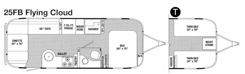 Airstream Flying Cloud 25FB floor plan