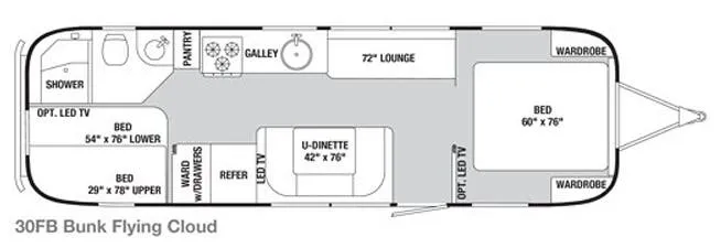 Airstream Flying Cloud 30FB Bunk floor plan