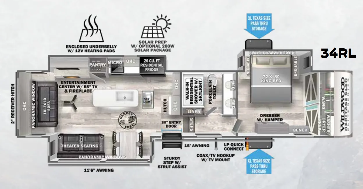 Forest River Wildwood Heritage Glen Elite 34RL floor plan