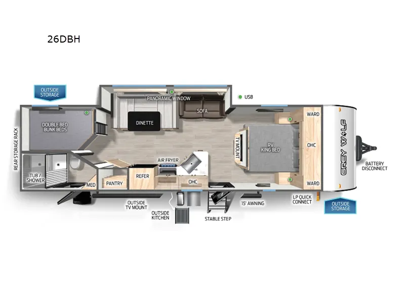 2025 Forest River Cherokee Grey Wolf 26DBH - Floor plan