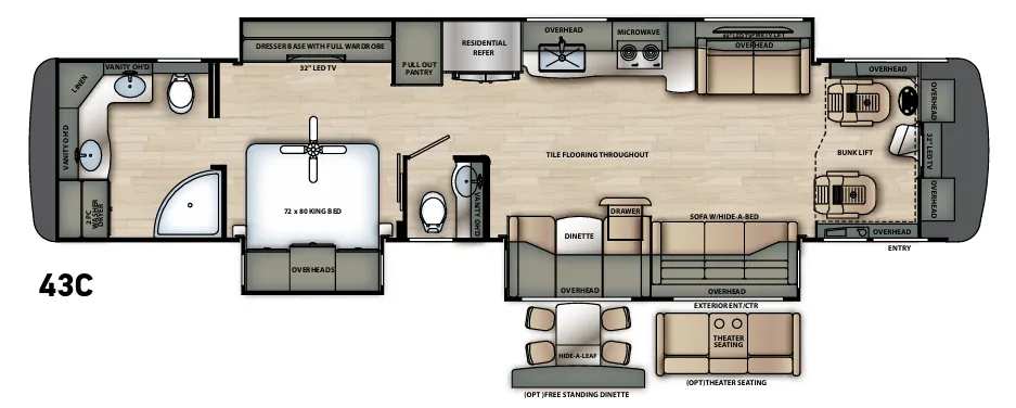 Forest River Berkshire XLT 43C floor plan
