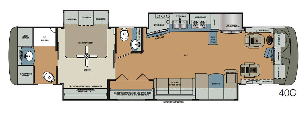 Forest River Berkshire XL 40C floor plan