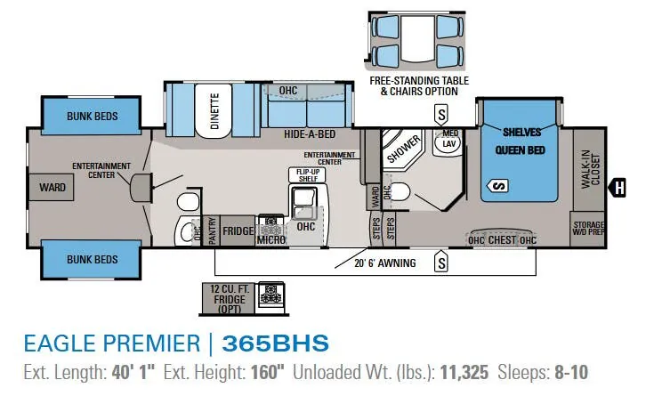 Jayco Eagle Premier 365BHS floor plan