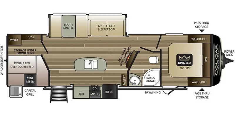 2018 Keystone RV Cougar Half-Ton Series 31BHKWE - Floor plan