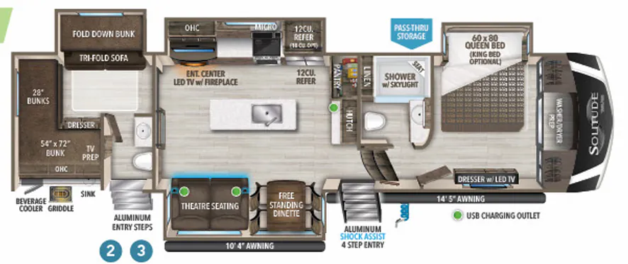 2022 Grand Design Solitude S-Class 3740BH-R floor plan
