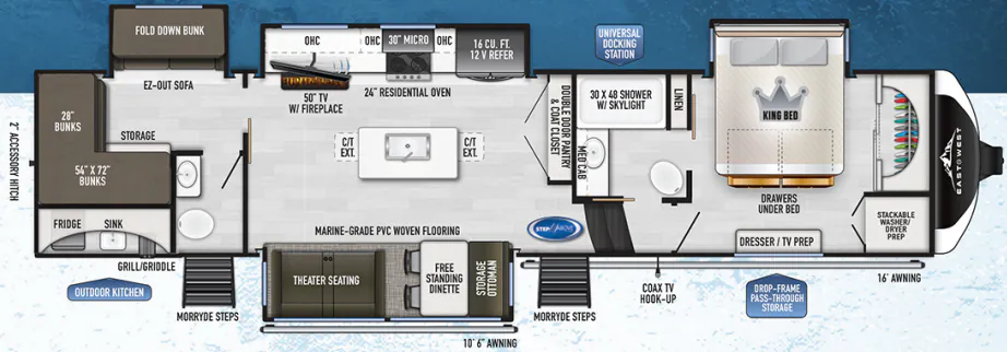 2023 East to West Ahara 378BH-OK - Floor plan