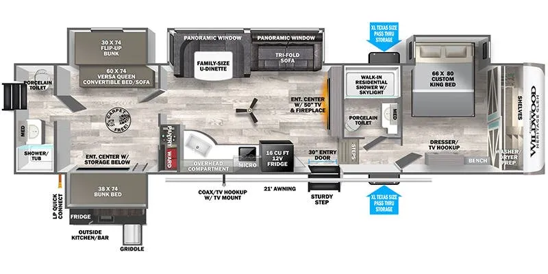 2023 Forest River Wildwood Heritage Glen 356QB floor plan