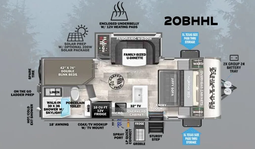 Forest River Salem Hemisphere Hyper-Lyte 20BHHL floor plan