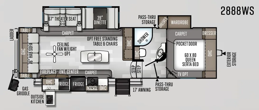 Forest River Rockwood Ultra Lite 2888WS floor plan