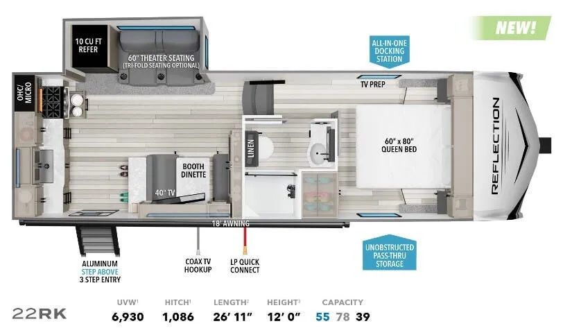 Grand Design Reflection 100 Series 100 SERIES 22RK floor plan
