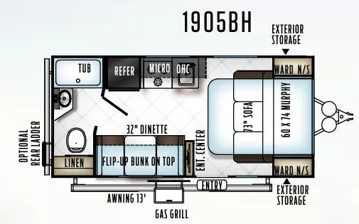 Forest River Rockwood Mini Lite 1905BH floor plan