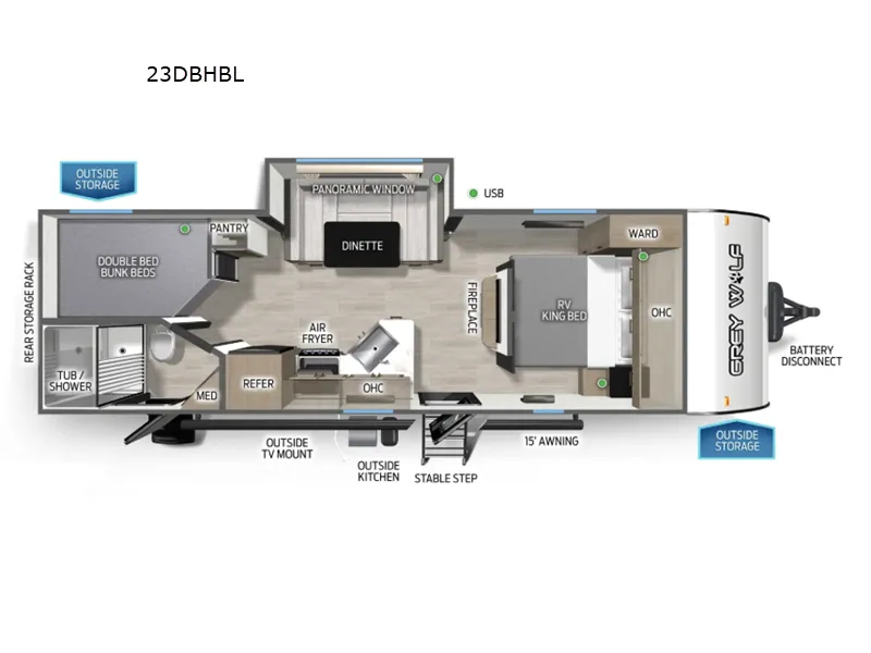 2026 Forest River Cherokee Grey Wolf Black Label 23DBHBL floor plan