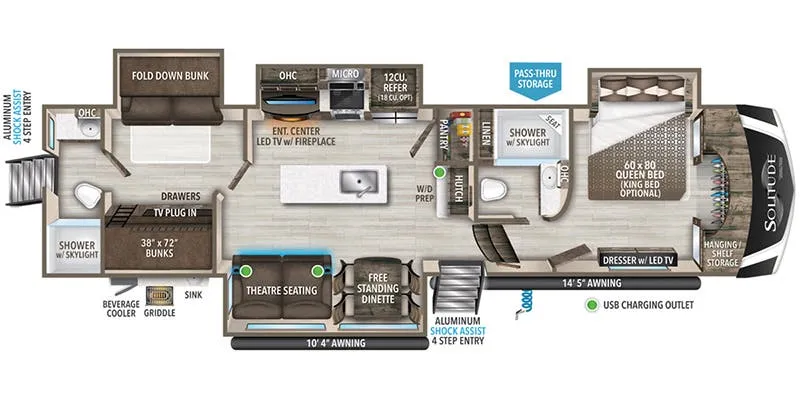 2022 Grand Design Solitude S-Class 3950BH-R - Floor plan