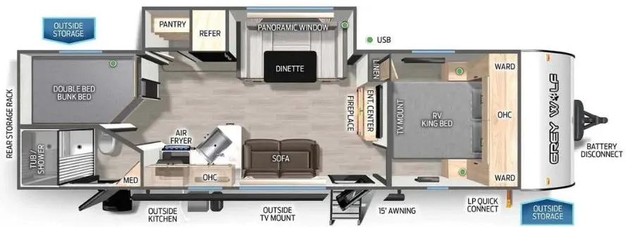 2022 Forest River Grey Wolf Limited 26BRB - Floor plan