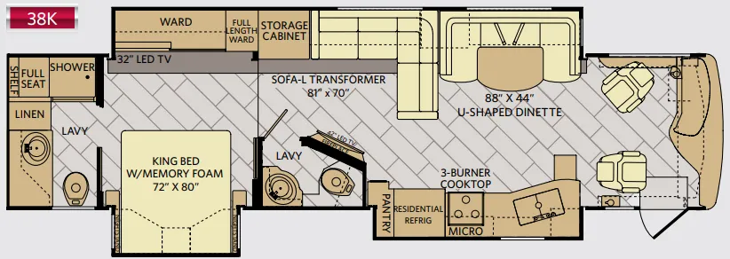 Fleetwood Pace Arrow LXE 38K floor plan