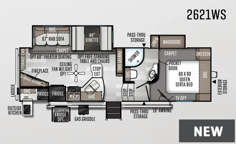 Forest River Rockwood Ultra Lite 2621WS floor plan