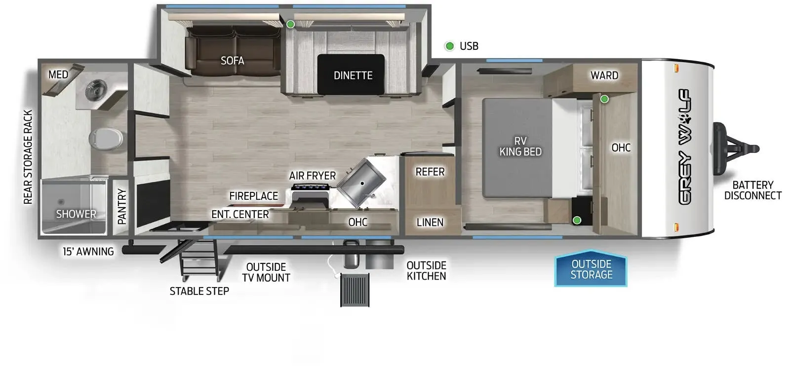 Forest River Cherokee Grey Wolf Black Label 26LKBL floor plan