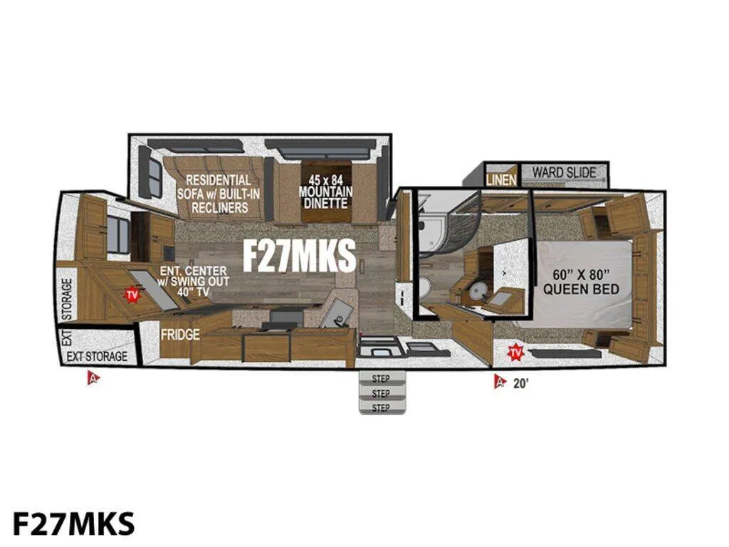 2020 Outdoors RV Mountain Series Glacier Peak F27MKS floor plan