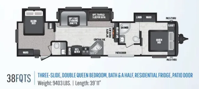 Keystone Hideout 38FQTS floor plan