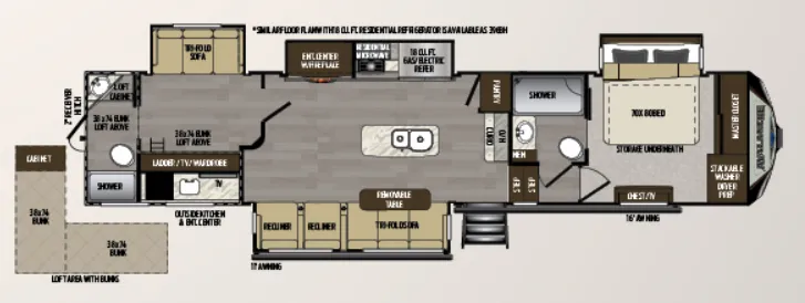 Keystone Avalanche 395BH floor plan