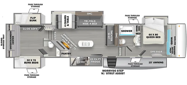 Forest River Sandpiper Luxury 388BHRD floor plan