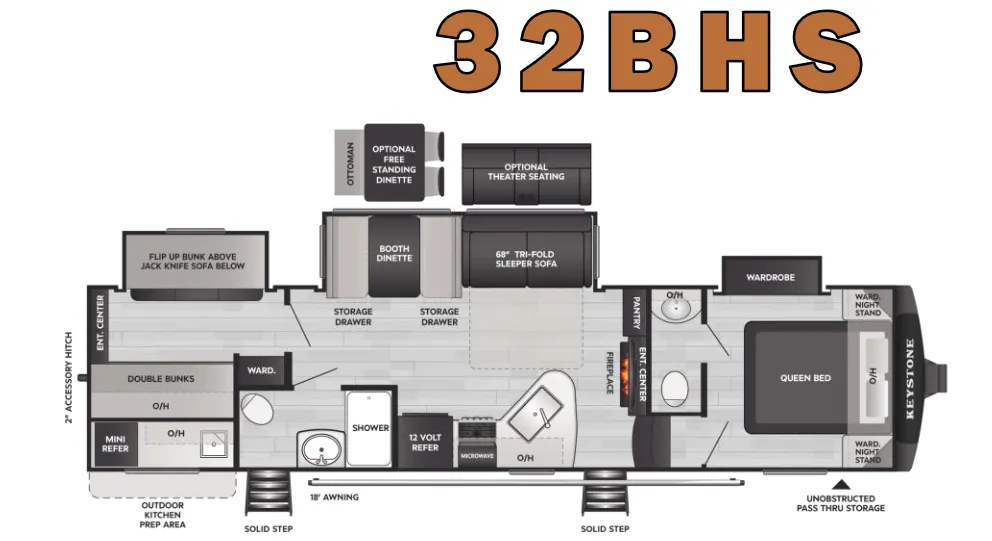 Keystone Cougar Half-Ton 32BHS floor plan