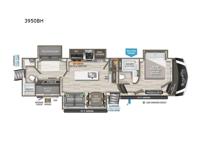 2023 Grand Design Solitude S-Class 3950BH floor plan