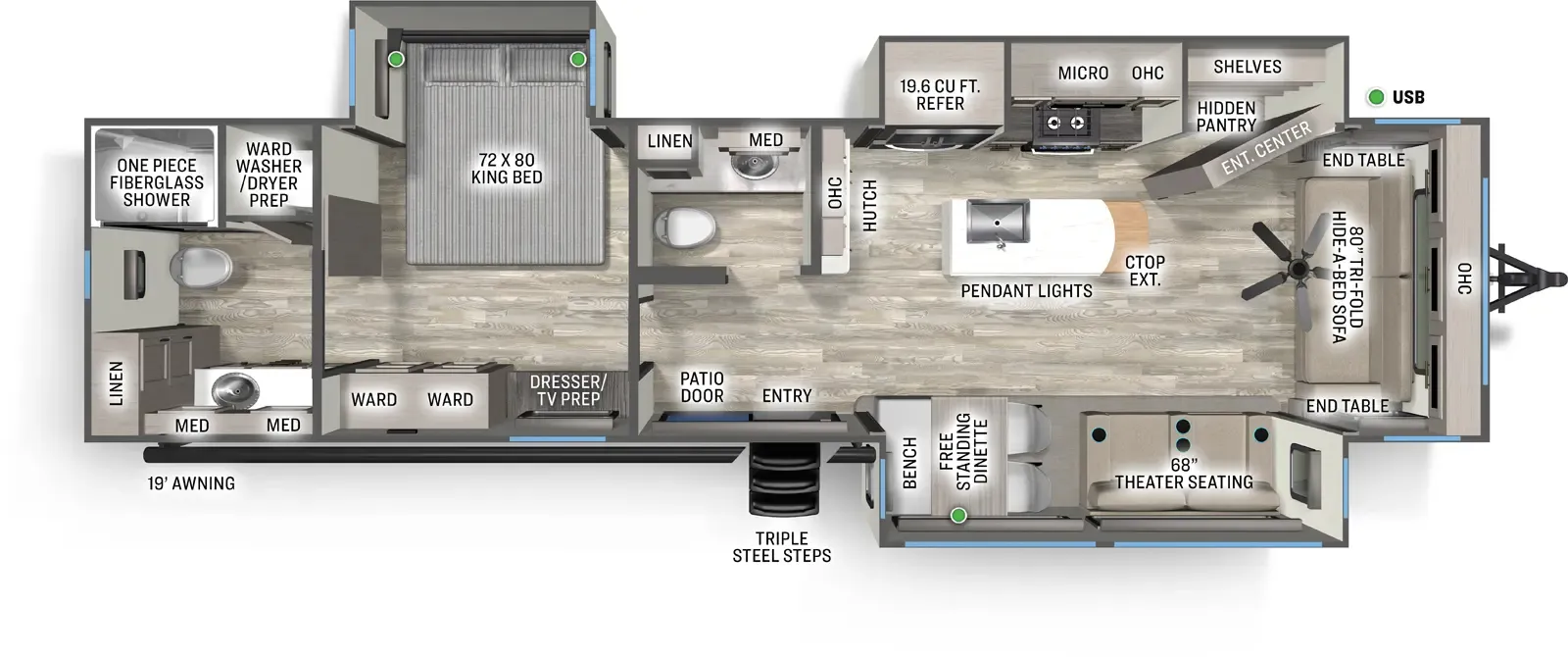 2026 Forest River Sandpiper Destination 389HBFL - Floor plan
