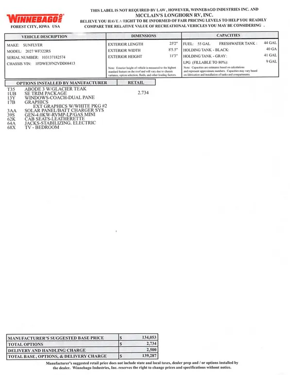 2027 Winnebago Sunflyer 22RS - Photo 3