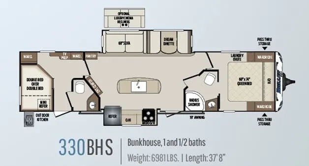 Keystone Bullet 330BHS floor plan