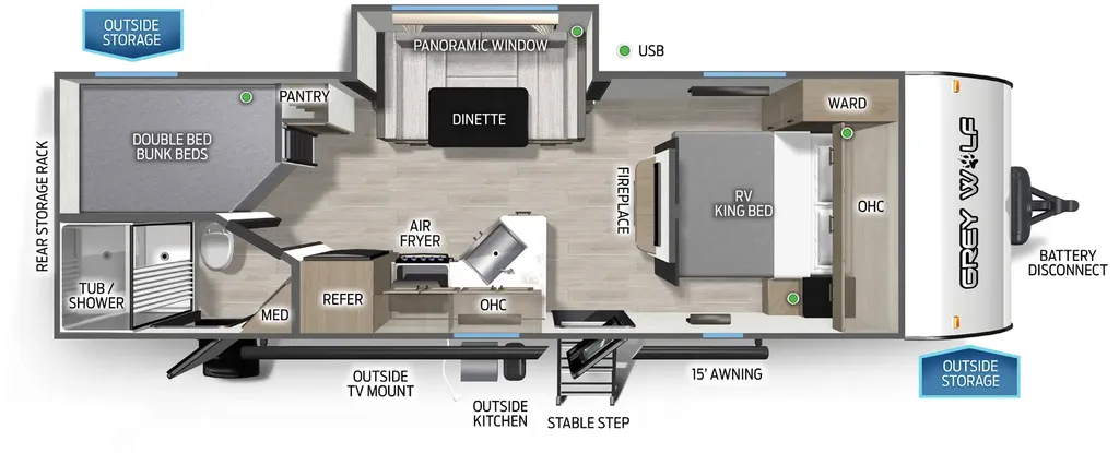 2027 Cherokee Grey Wolf 23DBH floor plan