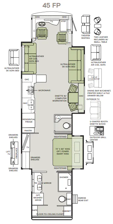 Tiffin Allegro Bus 45 FP (Cummins X15) floor plan