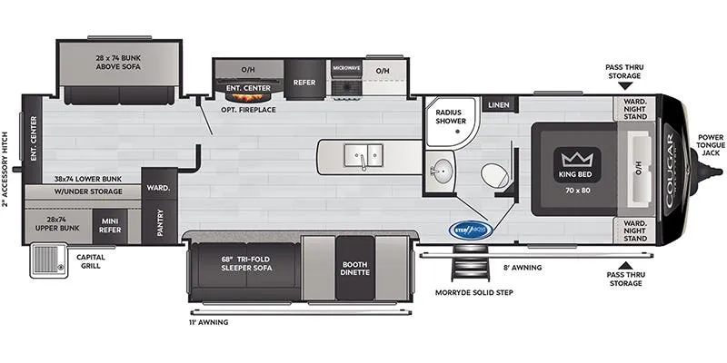 2022 Keystone RV Cougar Half-Ton 34TSB floor plan