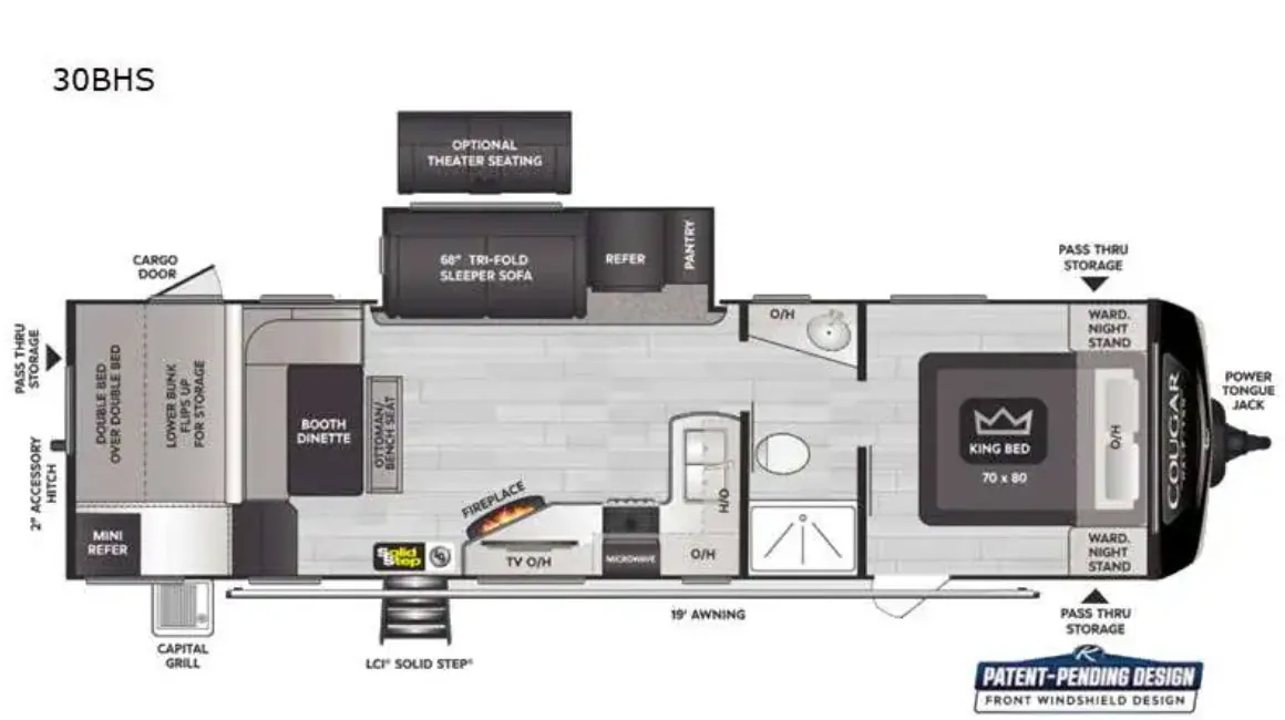 2022 Keystone Cougar Half-Ton 30BHS - Floor plan