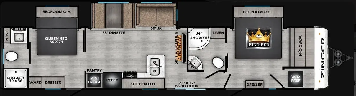 2026 CrossRoads Zinger 390DB - Floor plan