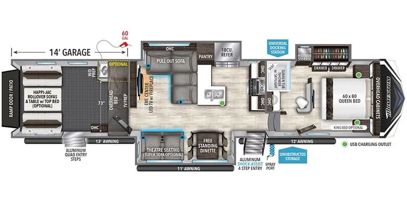 Grand Design Momentum M-Class 395MS floor plan