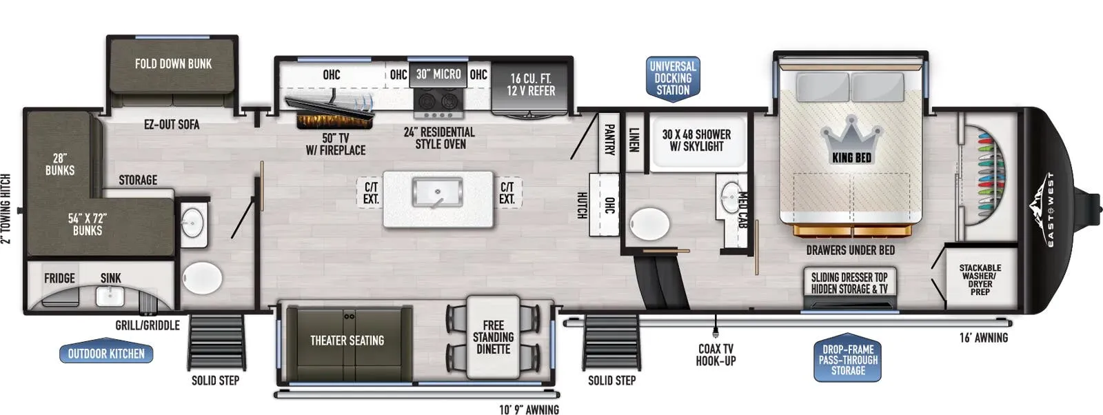 2025 East to West Ahara 378BH-OK - Floor plan