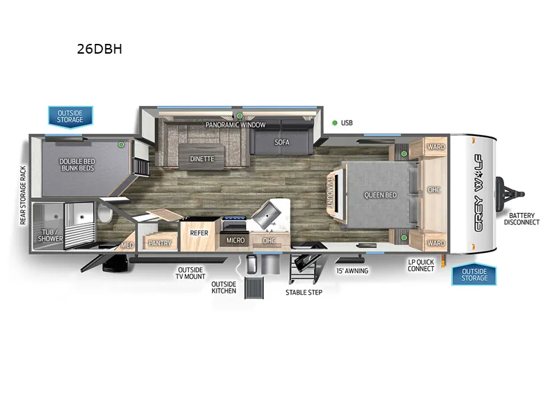 2023 Forest River Cherokee Grey Wolf 26DBH floor plan