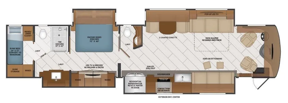 Fleetwood Discovery LXE 44B floor plan