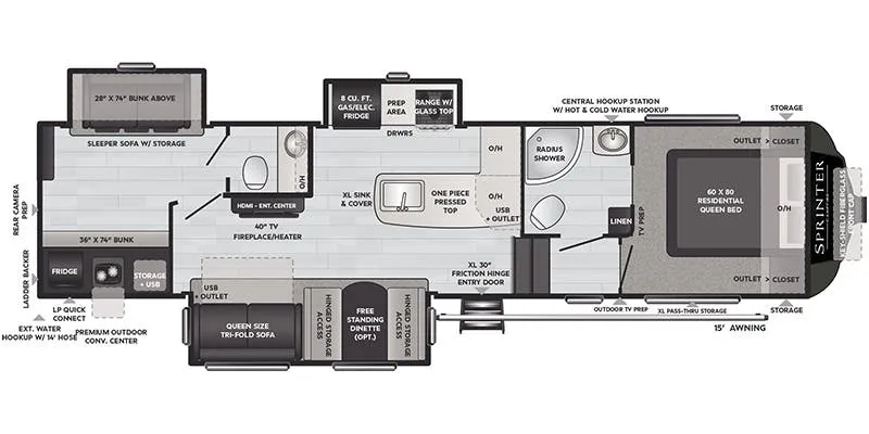 Keystone Sprinter Campfire 32BH floor plan