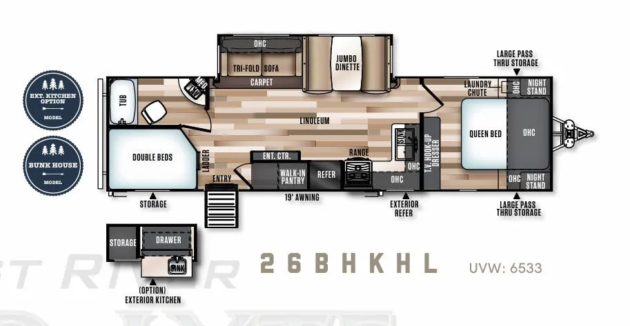 Forest River Wildwood Heritage Glen Hyper-Lyte Hemisphere 26BHKHL floor plan