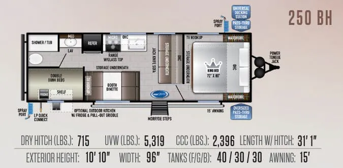 East to West Della Terra 250BH floor plan