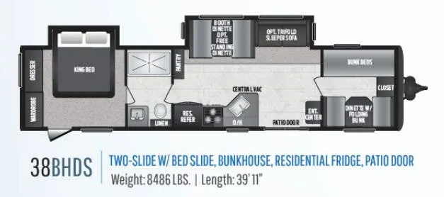 Keystone Hideout 38BHDS floor plan