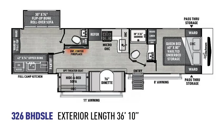 Coachmen Freedom Express Maple Leaf Edition 326 BHDSLE floor plan