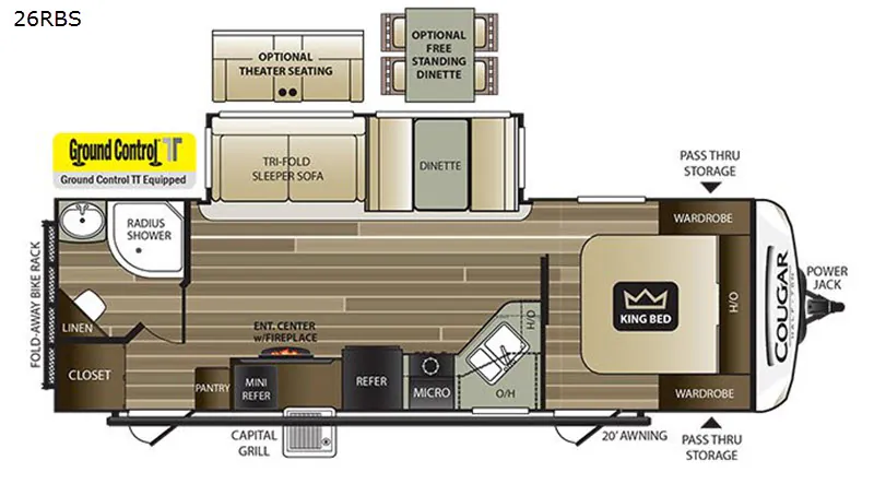 2018 Keystone RV Cougar Half-Ton Series 26RBS - Floor plan