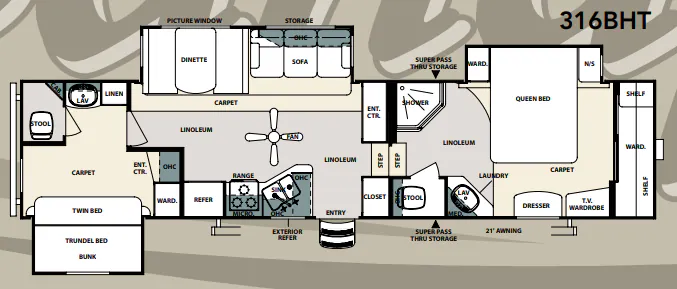 Forest River Sandpiper 316BHT floor plan