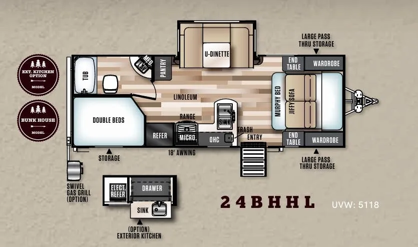 Forest River Wildwood Heritage Glen Hyper-Lyte 24BHHL floor plan