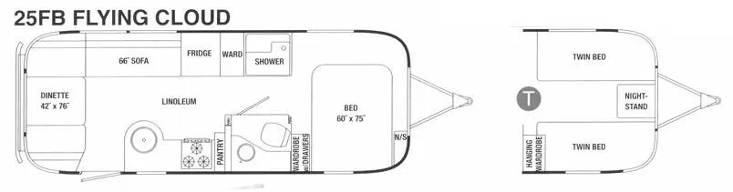 Airstream Flying Cloud 25FB floor plan