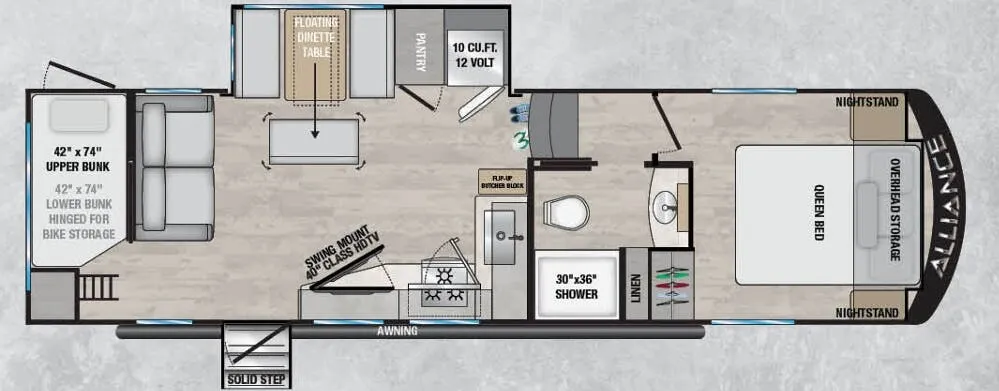 Alliance RV Avenue All-Access 28BH floor plan