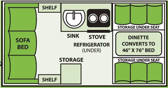 Aliner Ranger 12 REAR SOFA floor plan